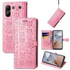 For ZTE Blade A54 Cat and Dog Embossed Leather Phone Case(Pink) - 1