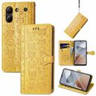 For ZTE Blade A54 Cat and Dog Embossed Leather Phone Case(Yellow) - 1