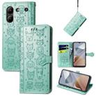 For ZTE Blade A54 Cat and Dog Embossed Leather Phone Case(Green) - 1