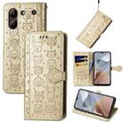 For ZTE Blade A54 Cat and Dog Embossed Leather Phone Case(Gold) - 1