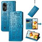 For ZTE Blade A33S Cat and Dog Embossed Leather Phone Case(Blue) - 1