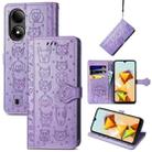 For ZTE Blade A33S Cat and Dog Embossed Leather Phone Case(Purple) - 1
