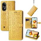 For ZTE Blade A33S Cat and Dog Embossed Leather Phone Case(Yellow) - 1