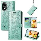 For ZTE Blade A33S Cat and Dog Embossed Leather Phone Case(Green) - 1