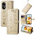 For ZTE Blade A33S Cat and Dog Embossed Leather Phone Case(Gold) - 1