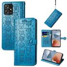 For ZTE Blade A73 4G Cat and Dog Embossed Leather Phone Case(Blue) - 1