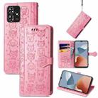 For ZTE Blade A73 4G Cat and Dog Embossed Leather Phone Case(Pink) - 1