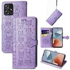 For ZTE Blade A73 4G Cat and Dog Embossed Leather Phone Case(Purple) - 1