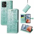 For ZTE Blade A73 4G Cat and Dog Embossed Leather Phone Case(Green) - 1