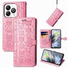 For ZTE Blade A75 4G Cat and Dog Embossed Leather Phone Case(Pink) - 1