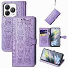 For ZTE Blade A75 4G Cat and Dog Embossed Leather Phone Case(Purple) - 1