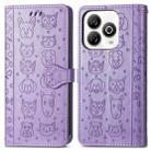 For ZTE Blade A75 4G Cat and Dog Embossed Leather Phone Case(Purple) - 2