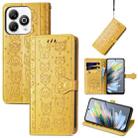 For ZTE Blade A75 4G Cat and Dog Embossed Leather Phone Case(Yellow) - 1