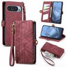 For Google Pixel 9 Geometric Zipper Wallet Side Buckle Leather Phone Case(Red) - 1