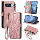For Google Pixel 9 Geometric Zipper Wallet Side Buckle Leather Phone Case(Pink) - 1