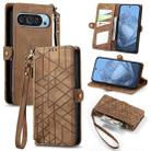 For Google Pixel 9 Geometric Zipper Wallet Side Buckle Leather Phone Case(Brown) - 1