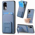 For OPPO Reno10 Pro+ Carbon Fiber Card Bag Fold Stand Phone Case(Blue) - 1