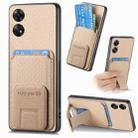 For OPPO Reno8 T 4G Carbon Fiber Card Bag Fold Stand Phone Case(Khaki) - 1