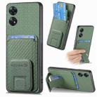 For OPPO Reno8 T 4G Carbon Fiber Card Bag Fold Stand Phone Case(Green) - 1