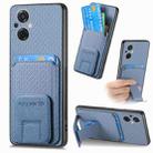 For OPPO Reno8 Z Carbon Fiber Card Bag Fold Stand Phone Case(Blue) - 1