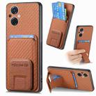 For OPPO Reno8 Z Carbon Fiber Card Bag Fold Stand Phone Case(Brown) - 1