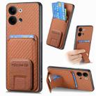 For OPPO Reno9 5G Carbon Fiber Card Bag Fold Stand Phone Case(Brown) - 1