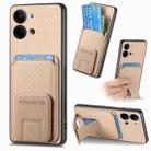 For OPPO Reno9 5G Carbon Fiber Card Bag Fold Stand Phone Case(Khaki) - 1