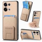 For OPPO Reno8 Pro 5G Carbon Fiber Card Bag Fold Stand Phone Case(Khaki) - 1