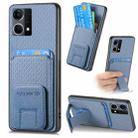 For OPPO Reno7 4G Carbon Fiber Card Bag Fold Stand Phone Case(Blue) - 1