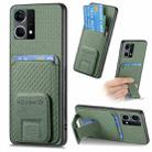 For OPPO Reno7 4G Carbon Fiber Card Bag Fold Stand Phone Case(Green) - 1