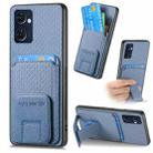 For OPPO Reno7 5G Carbon Fiber Card Bag Fold Stand Phone Case(Blue) - 1