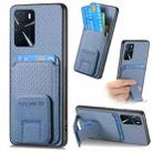 For OPPO A16 Carbon Fiber Card Bag Fold Stand Phone Case(Blue) - 1