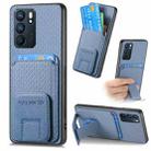 For OPPO Reno6 5G Carbon Fiber Card Bag Fold Stand Phone Case(Blue) - 1
