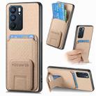 For OPPO Reno6 5G Carbon Fiber Card Bag Fold Stand Phone Case(Khaki) - 1