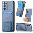 For OPPO Reno6 Pro+ Carbon Fiber Card Bag Fold Stand Phone Case(Blue) - 1