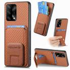 For OPPO F19 Carbon Fiber Card Bag Fold Stand Phone Case(Brown) - 1