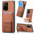 For OPPO F19 Pro+ Carbon Fiber Card Bag Fold Stand Phone Case(Brown) - 1