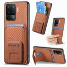 For OPPO F19 Pro Carbon Fiber Card Bag Fold Stand Phone Case(Brown) - 1