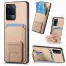 For OPPO F19 Pro Carbon Fiber Card Bag Fold Stand Phone Case(Khaki) - 1