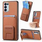 For OPPO Reno5 5G Carbon Fiber Card Bag Fold Stand Phone Case(Brown) - 1