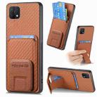 For OPPO A15 Carbon Fiber Card Bag Fold Stand Phone Case(Brown) - 1