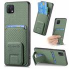 For OPPO A15 Carbon Fiber Card Bag Fold Stand Phone Case(Green) - 1