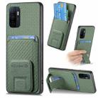 For OPPO A53 / A53S Carbon Fiber Card Bag Fold Stand Phone Case(Green) - 1