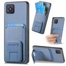 For OPPO A92S Carbon Fiber Card Bag Fold Stand Phone Case(Blue) - 1