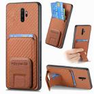 For OPPO A9 2020 / A5 2020 Carbon Fiber Card Bag Fold Stand Phone Case(Brown) - 1