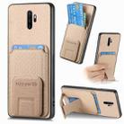 For OPPO A9 2020 / A5 2020 Carbon Fiber Card Bag Fold Stand Phone Case(Khaki) - 1