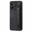 For Realme C53 Retro Wristband Holder Leather Back Phone Case(Black) - 1