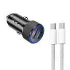 P19 Metal PD20W USB-C + QC18W USB Car Charger with USB-C to USB-C Date Cable for iPhone 15 series(Black) - 1