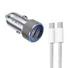 P19 Metal PD20W USB-C + QC18W USB Car Charger with USB-C to USB-C Date Cable for iPhone 15 series(Silver Gray) - 1