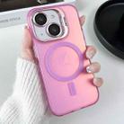 For iPhone 15 Plus MagSafe Lens Holder PC Hybrid TPU Phone Case(Pink) - 1